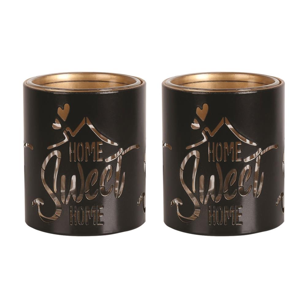 Aroma Black & Gold Home Sweet Home 2 Tealight & Votive Holder Set Extra Image 1